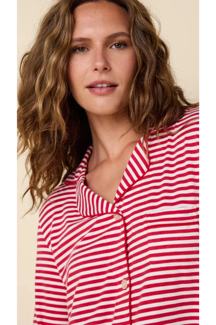 Essential Stripe Pima Knit Long-Sleeved Pajama - Red