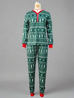 Family Matching Christmas Tree Fair Isle Pajamas - Green & Red Festive Pajama Set for Adults, Kids & Pets