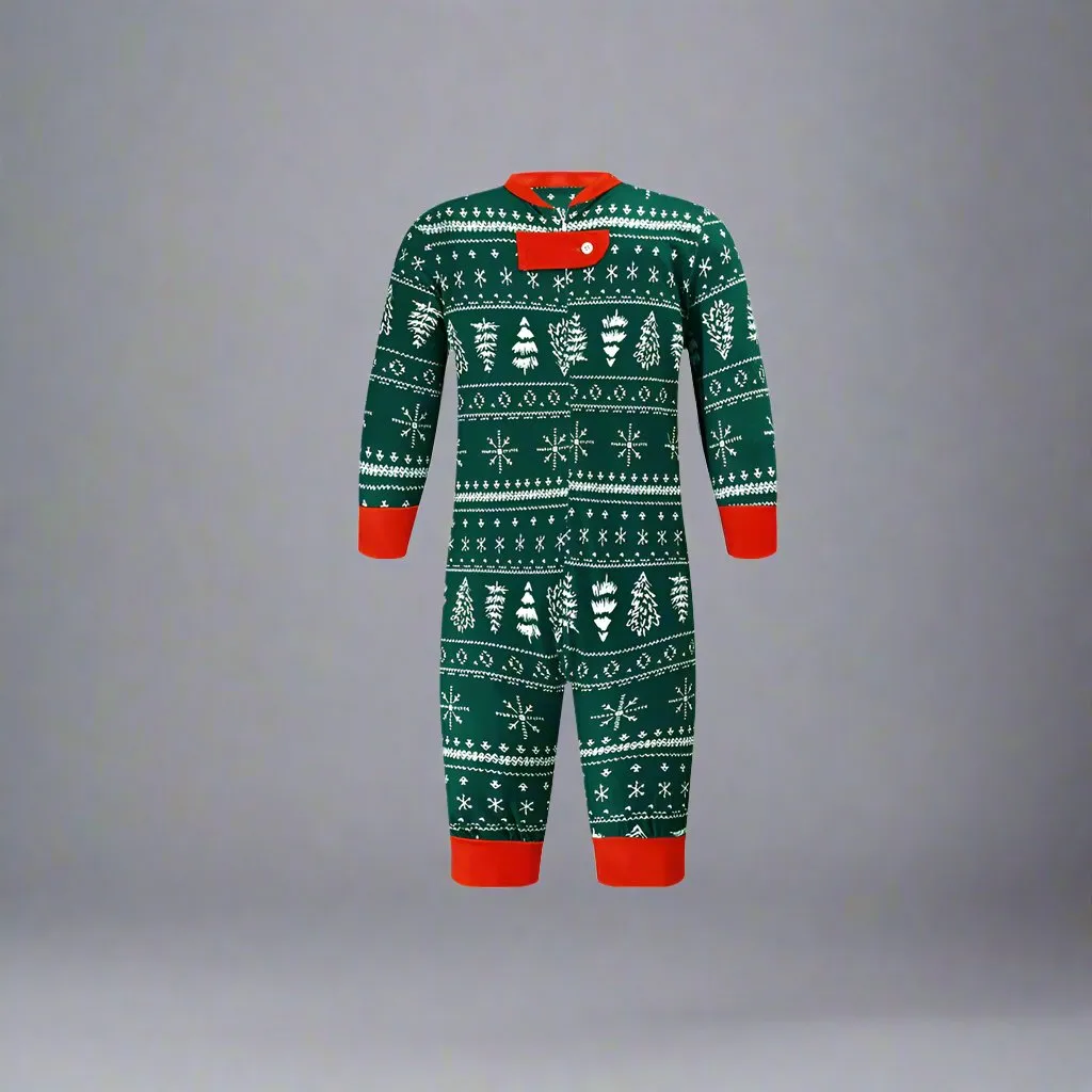 Family Matching Christmas Tree Fair Isle Pajamas - Green & Red Festive Pajama Set for Adults, Kids & Pets