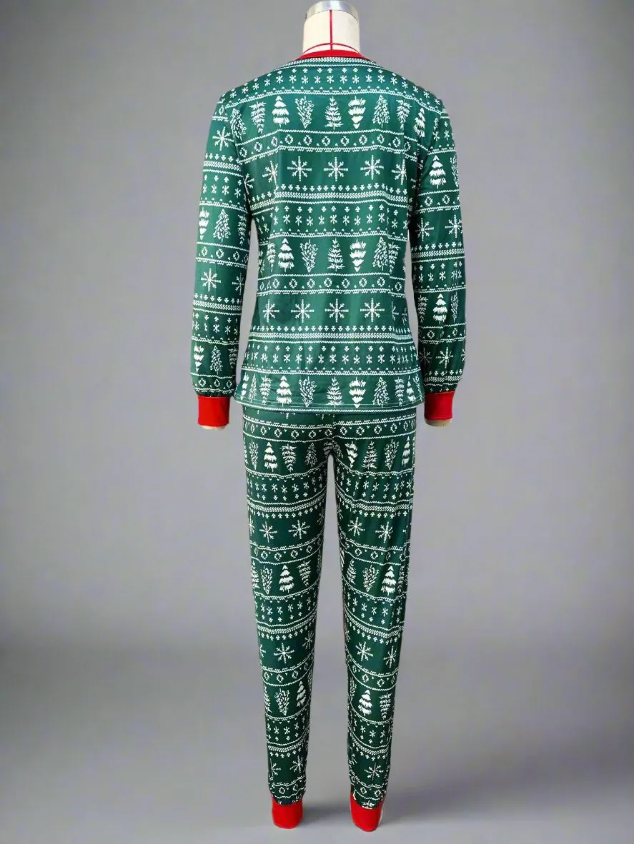 Family Matching Christmas Tree Fair Isle Pajamas - Green & Red Festive Pajama Set for Adults, Kids & Pets