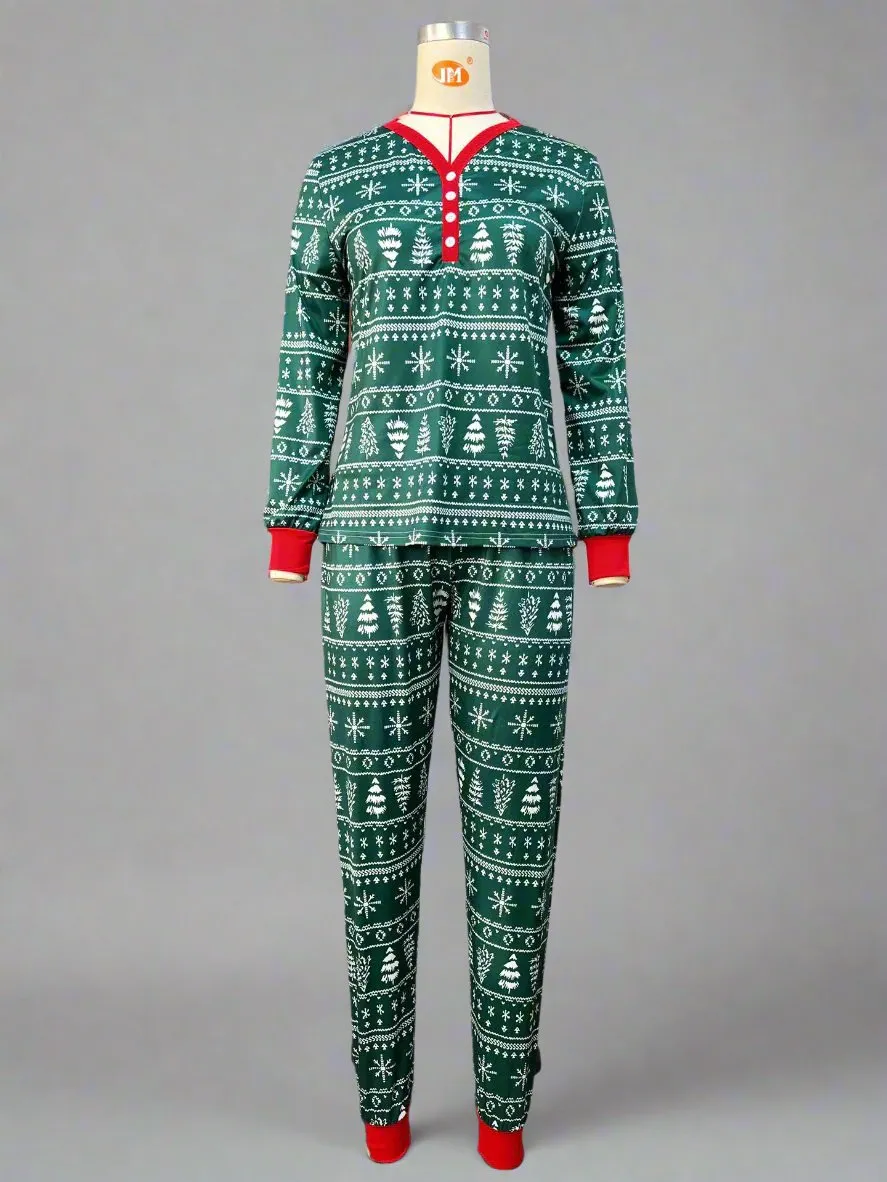 Family Matching Christmas Tree Fair Isle Pajamas - Green & Red Festive Pajama Set for Adults, Kids & Pets