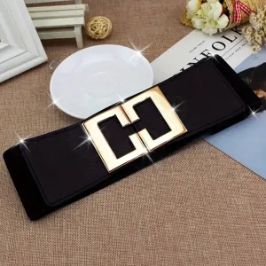 Fashion Geometric Buckle Wide Elastic Belt