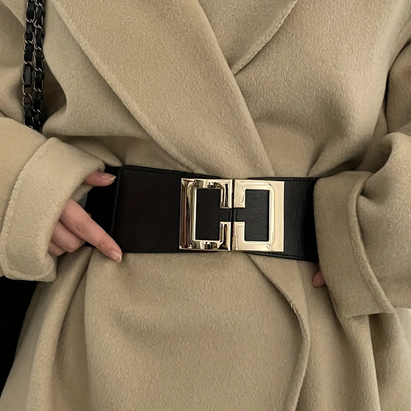 Fashion Geometric Buckle Wide Elastic Belt