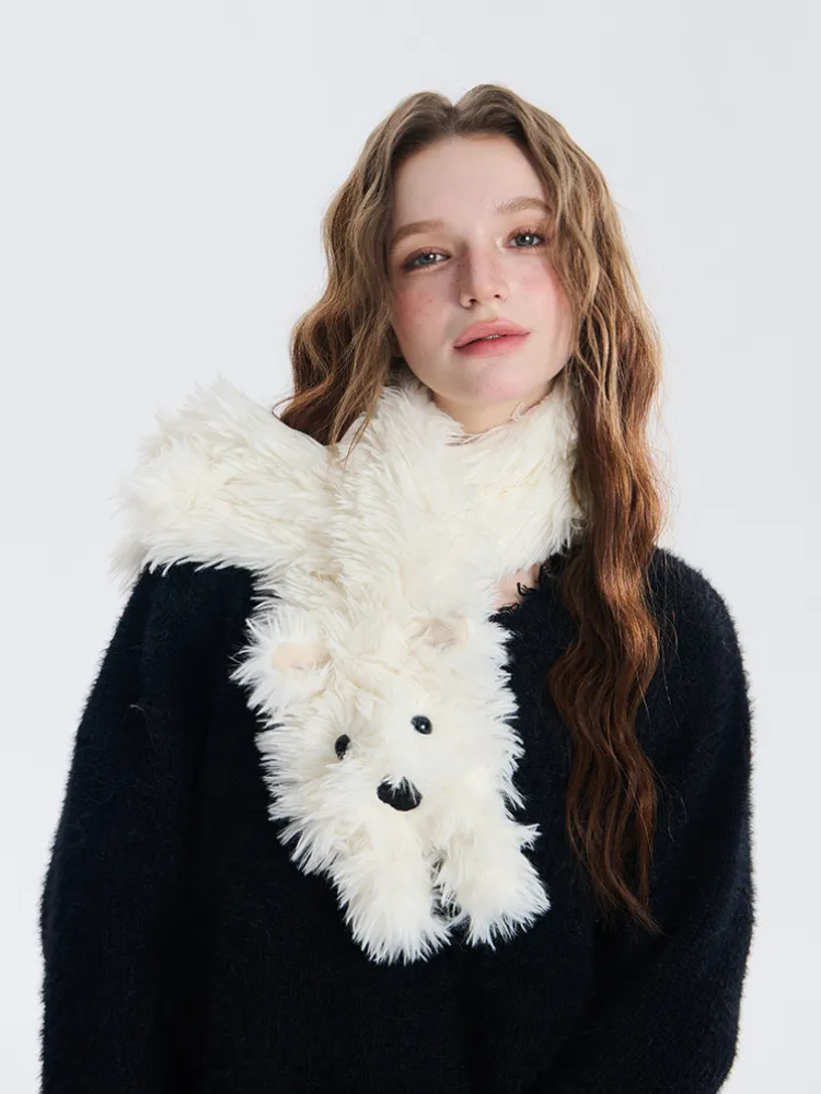 Fluffy Westie Dog Plush Scarf