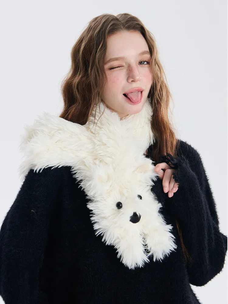 Fluffy Westie Dog Plush Scarf