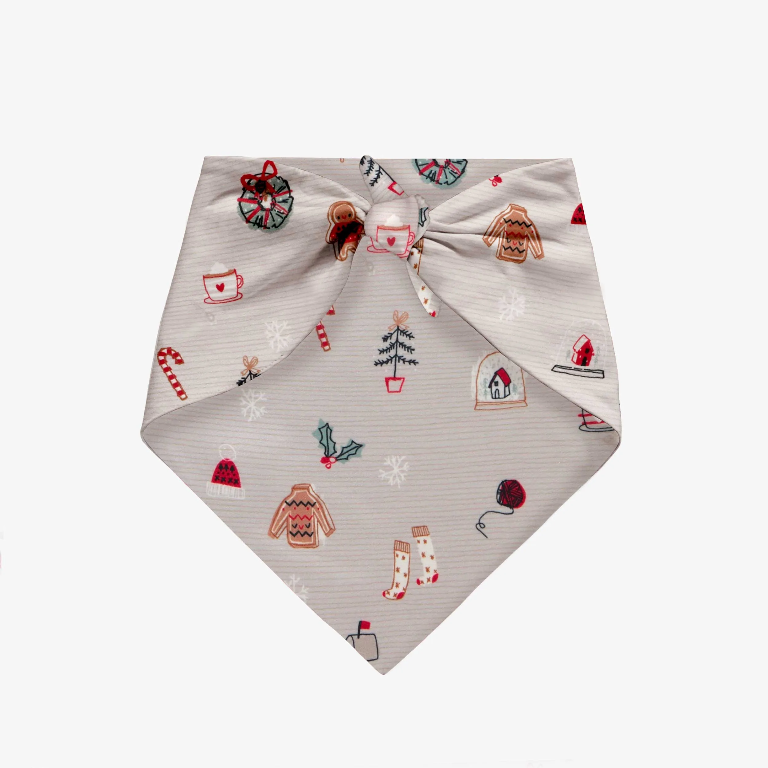 Foulard gris avec motif des Fêtes pour animaux de compagnie en polyester brossé || Gray pet scarf with holiday pattern in brushed polyester
