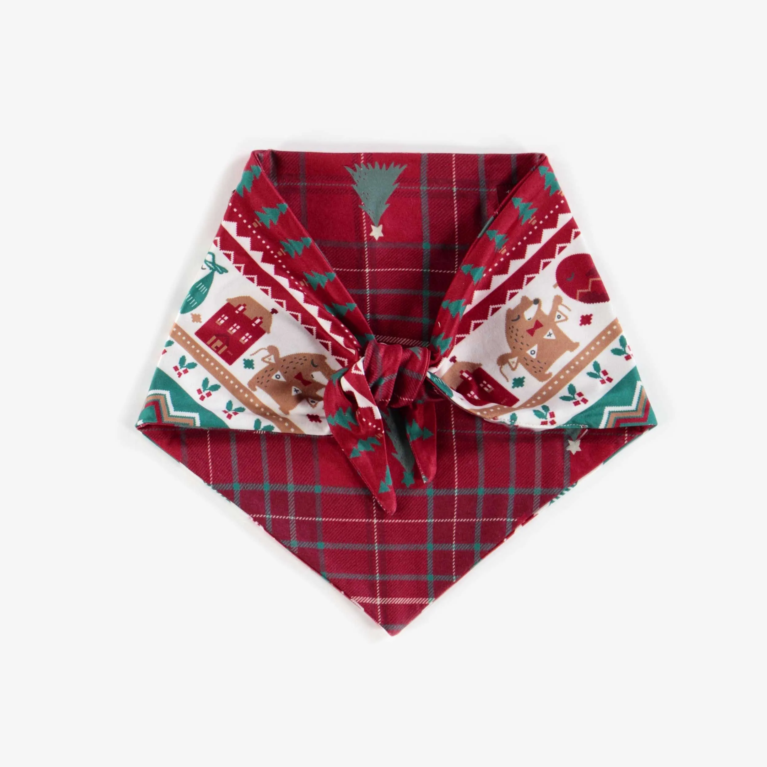 Foulard réversible rouge à motifs festifs pour animaux de compagnie || Red reversible patterned scarf for pets