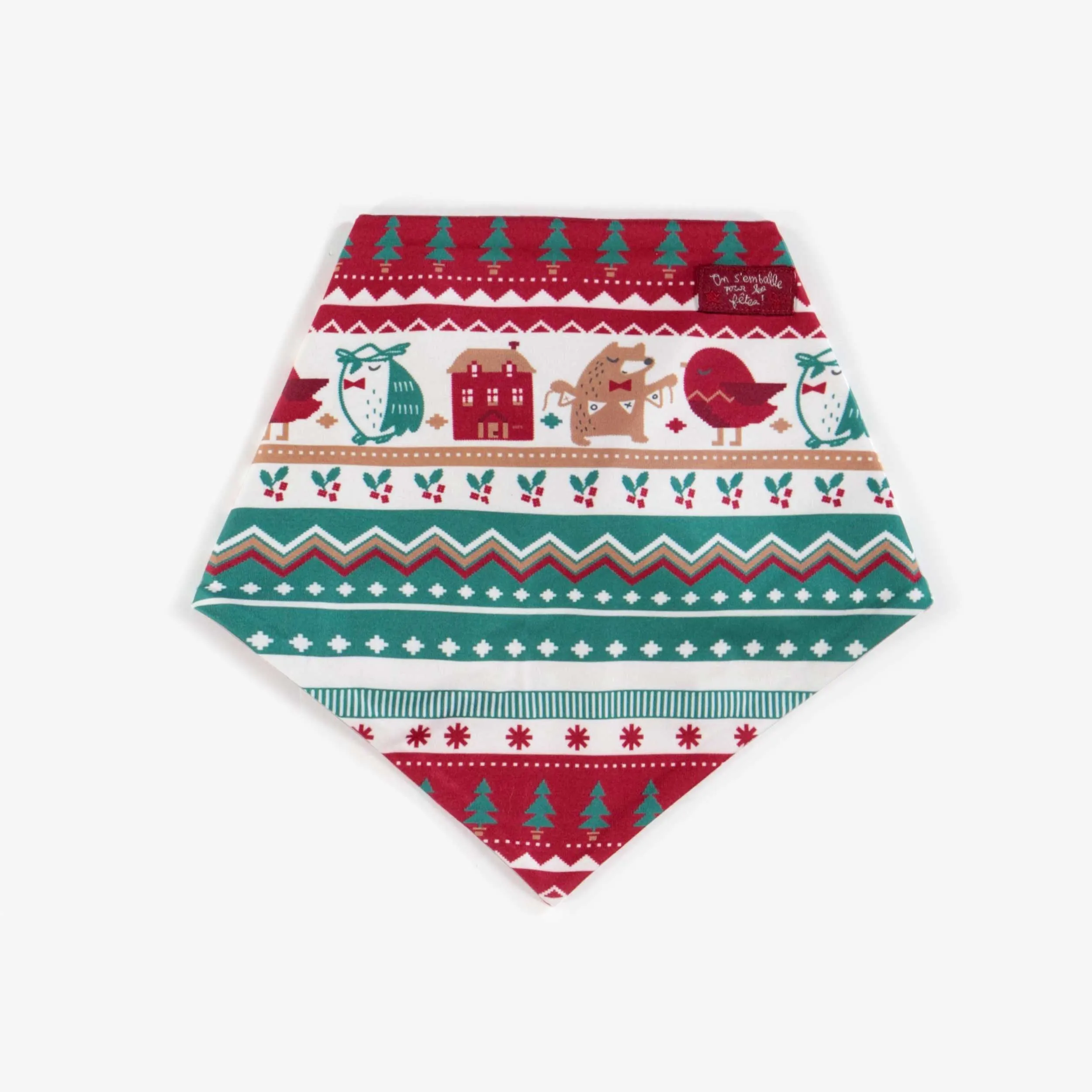 Foulard réversible rouge à motifs festifs pour animaux de compagnie || Red reversible patterned scarf for pets