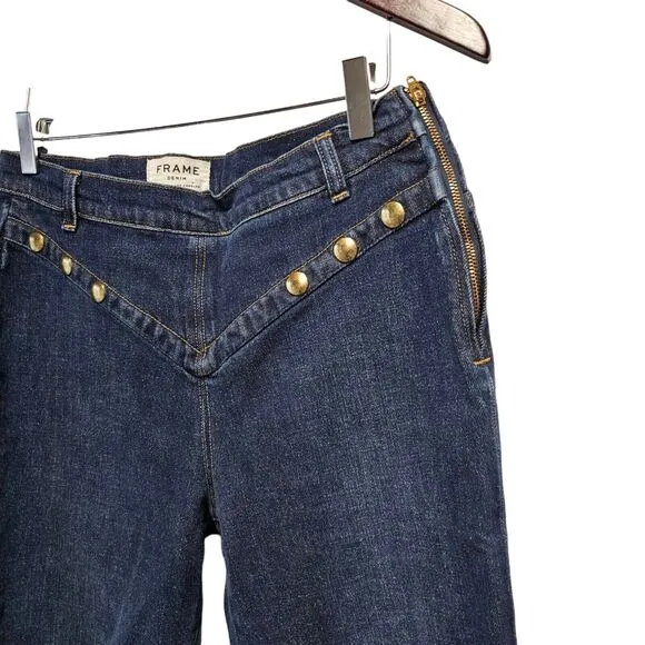 FRAME Le High Jeans  Waist Embellished Stud Waldane Blue Jeans Women's 30