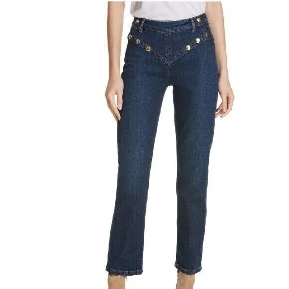 FRAME Le High Jeans  Waist Embellished Stud Waldane Blue Jeans Women's 30