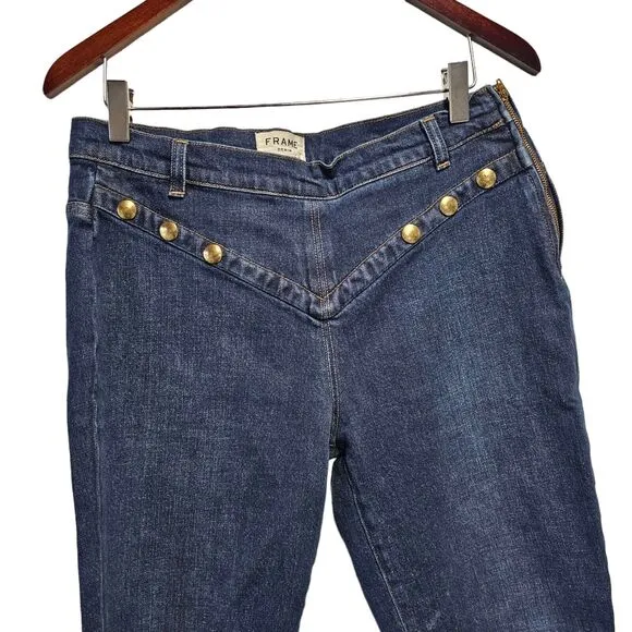 FRAME Le High Jeans  Waist Embellished Stud Waldane Blue Jeans Women's 30