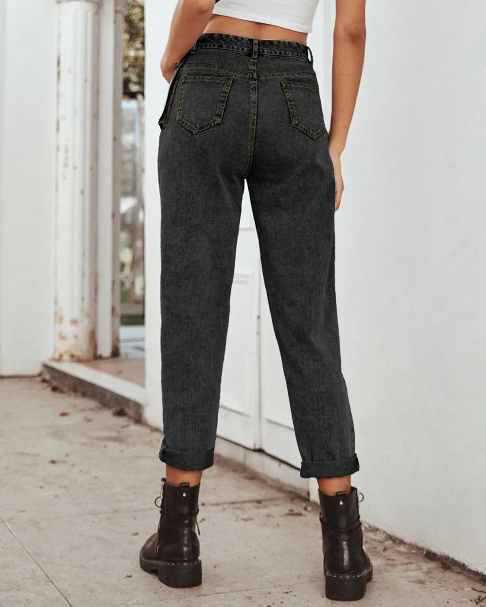 Free People High-Waist Cargo Jeans - black