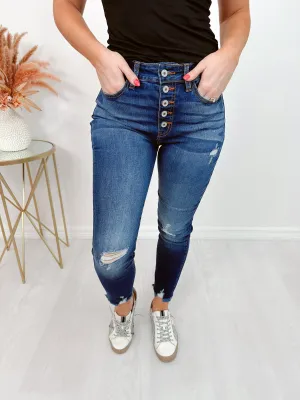 Fulton Frayed Hem Skinny Jeans - Dark