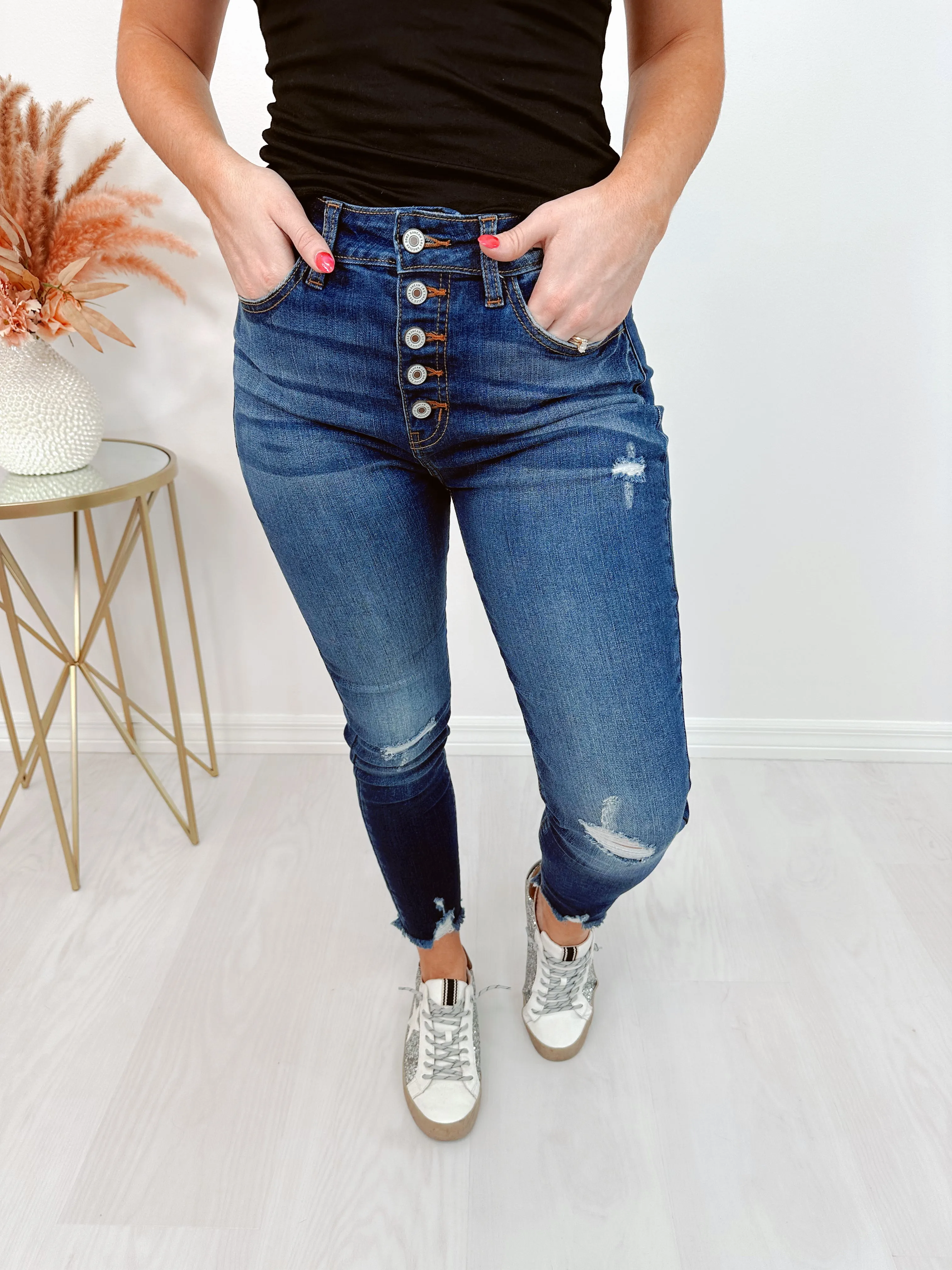 Fulton Frayed Hem Skinny Jeans - Dark