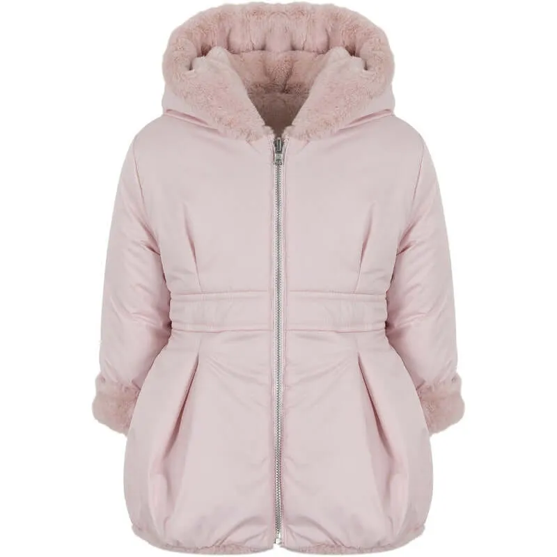 Girls Pink Faux Fur Coat