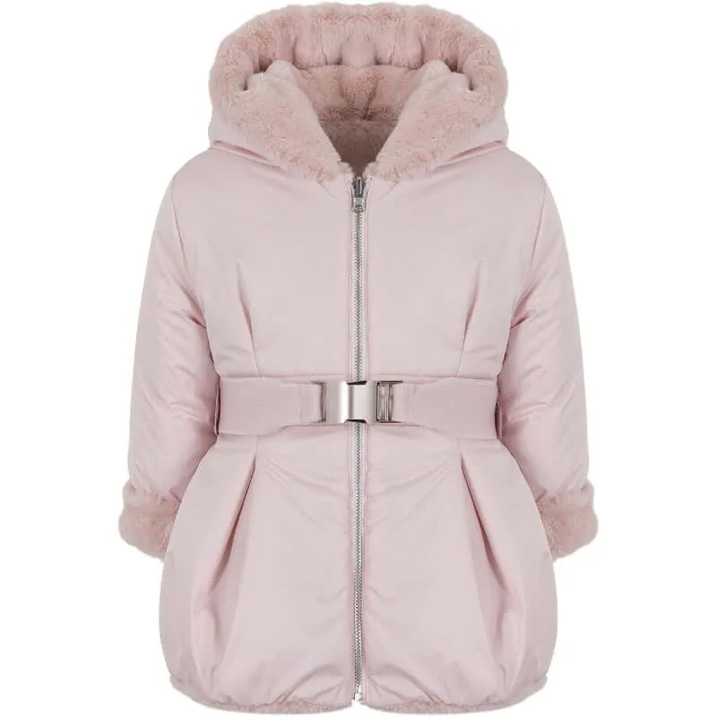 Girls Pink Faux Fur Coat