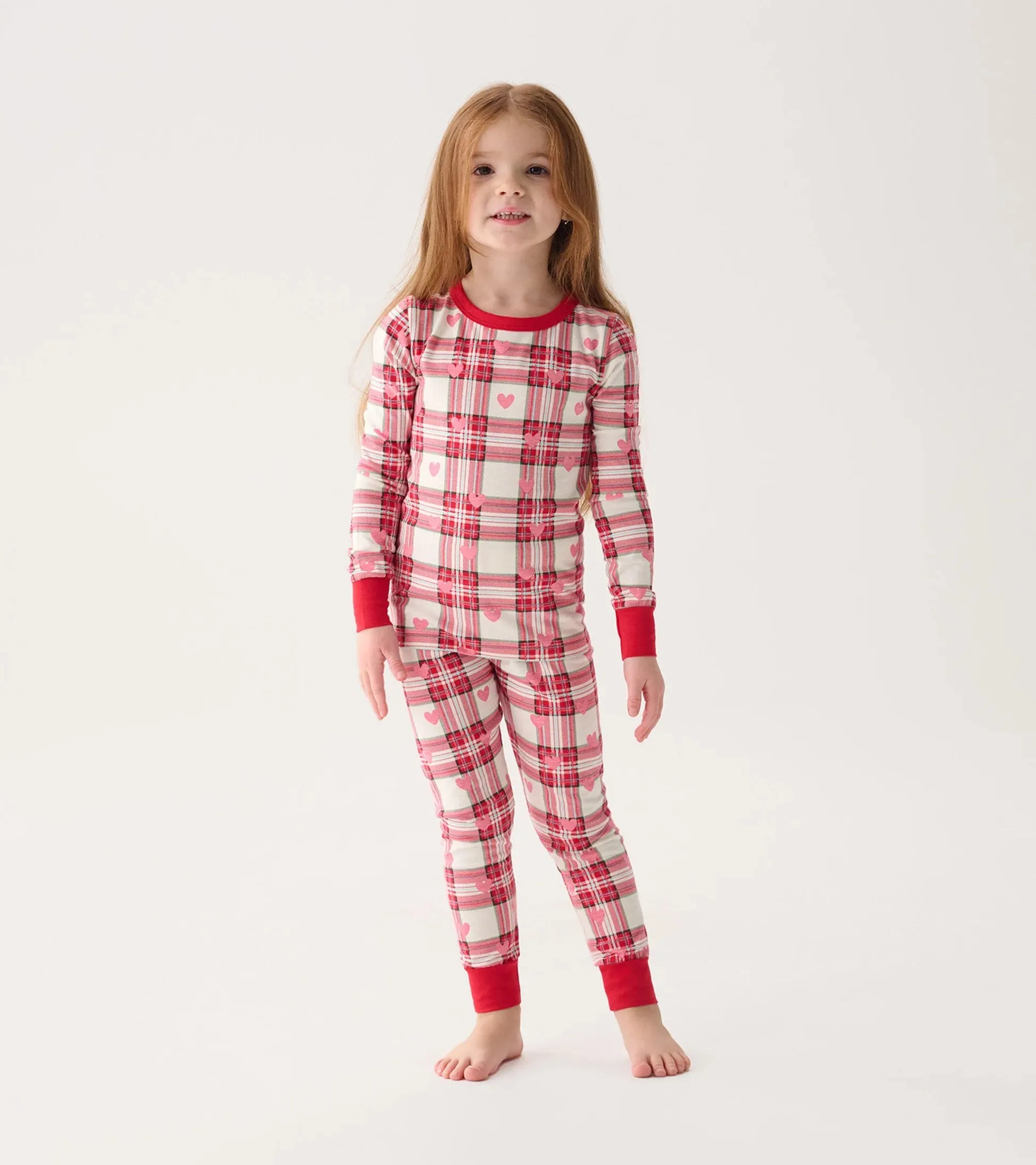 Girls Plaid Hearts Pajama Set