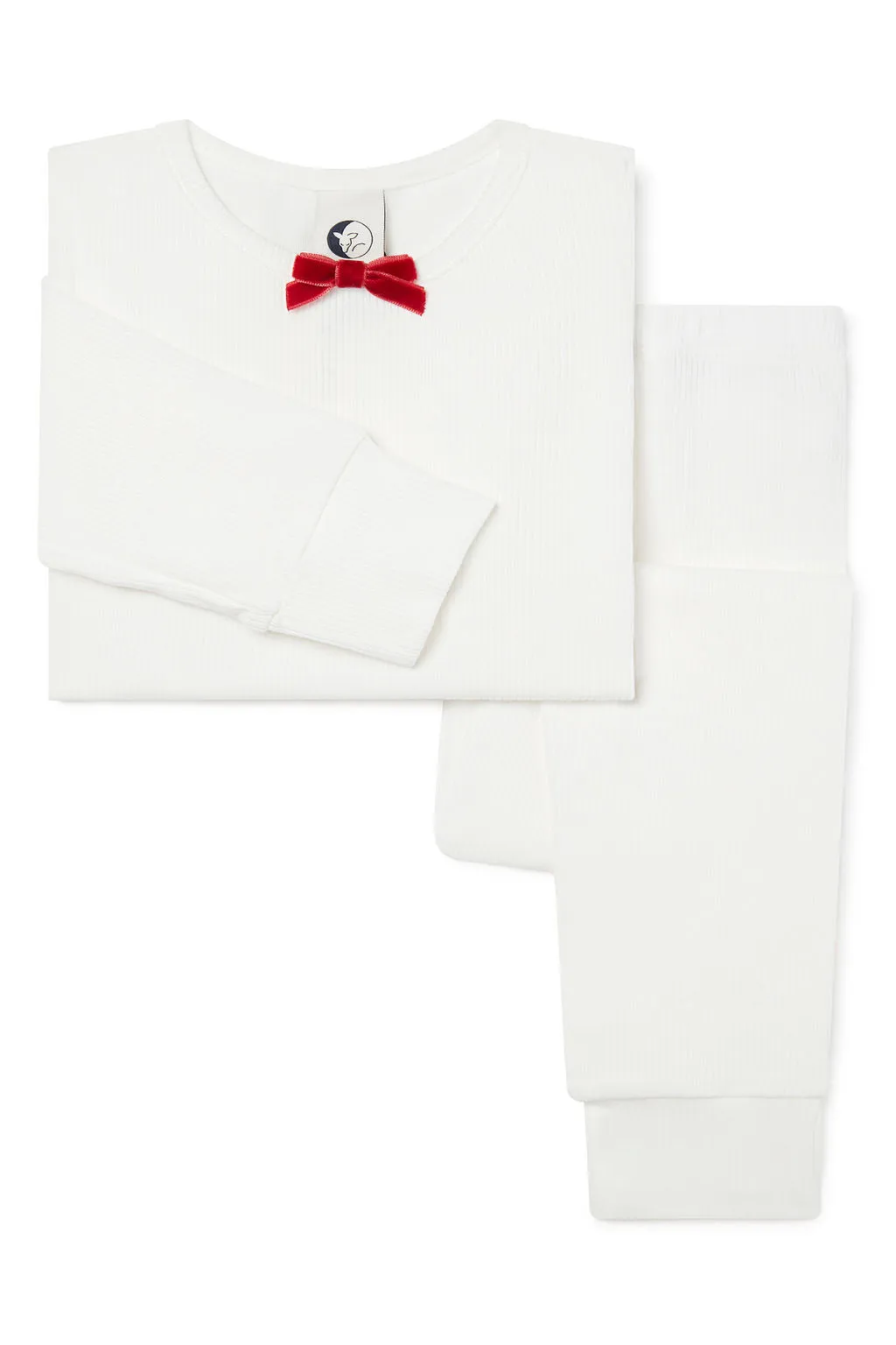 girls winter white rib pajama | velvet bow
