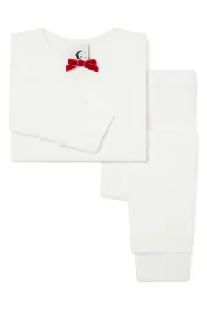 girls winter white rib pajama | velvet bow