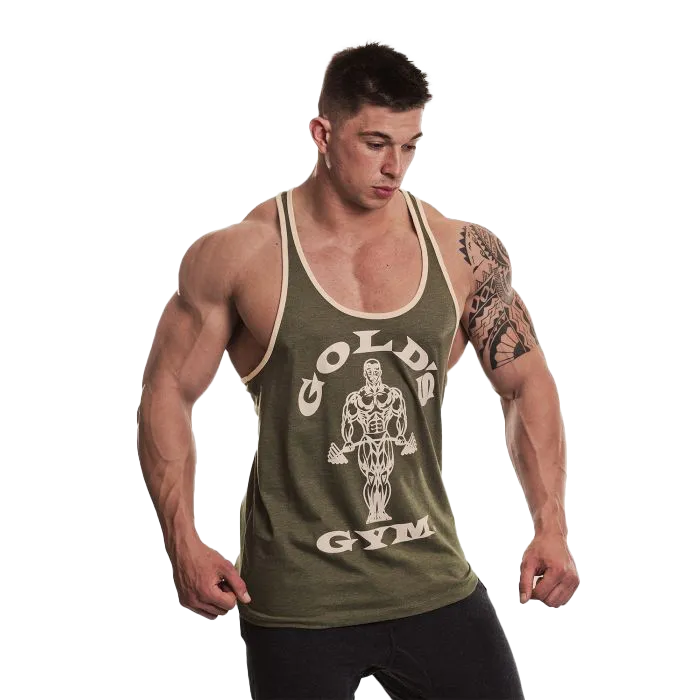Golds Gym Muscle Joe Contrast Stringer - Army/White