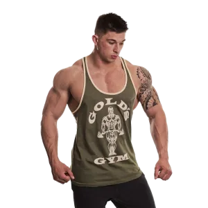 Golds Gym Muscle Joe Contrast Stringer - Army/White
