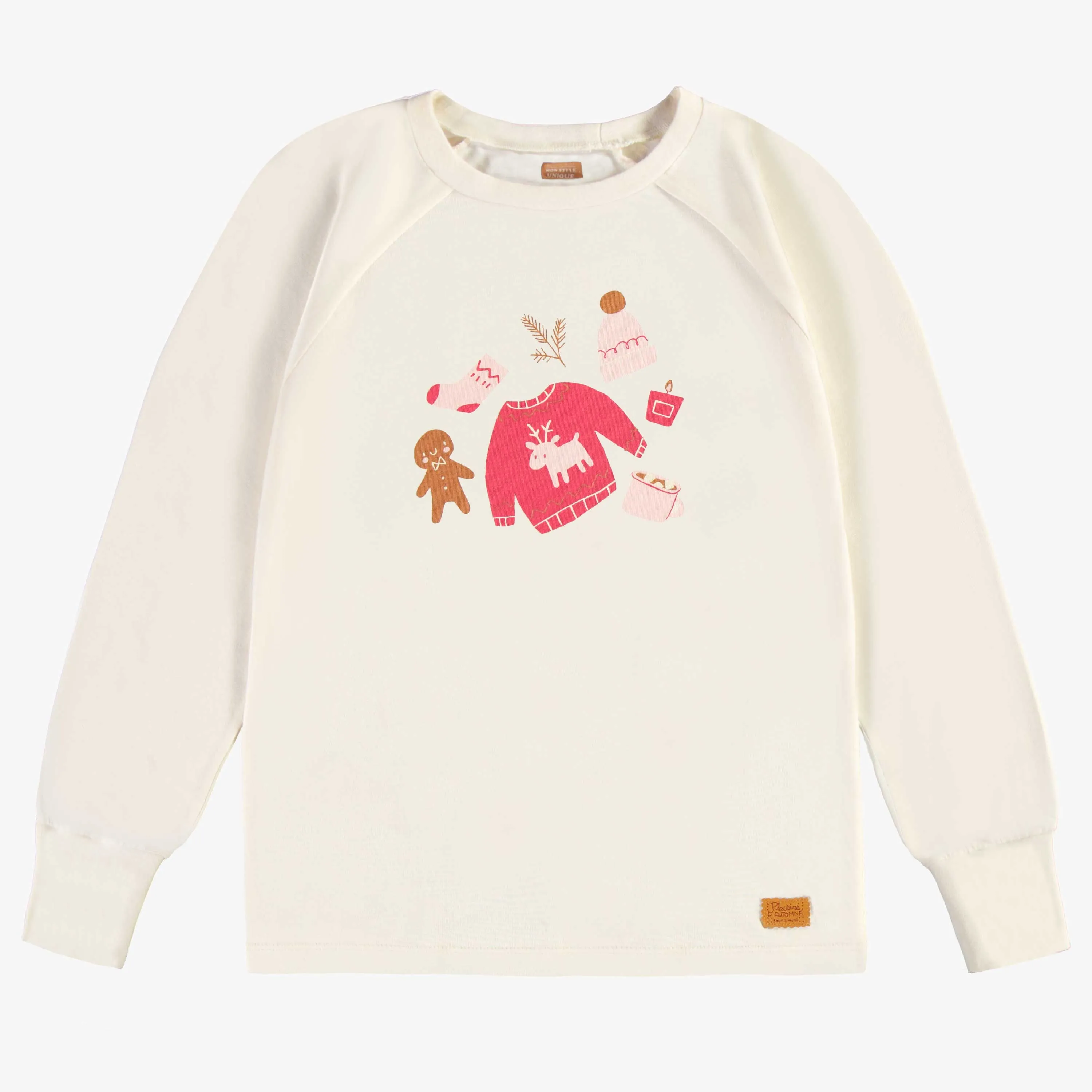Haut de pyjama crème avec imprimé en jersey, adulte || Cream pajama top with print in jersey, adult