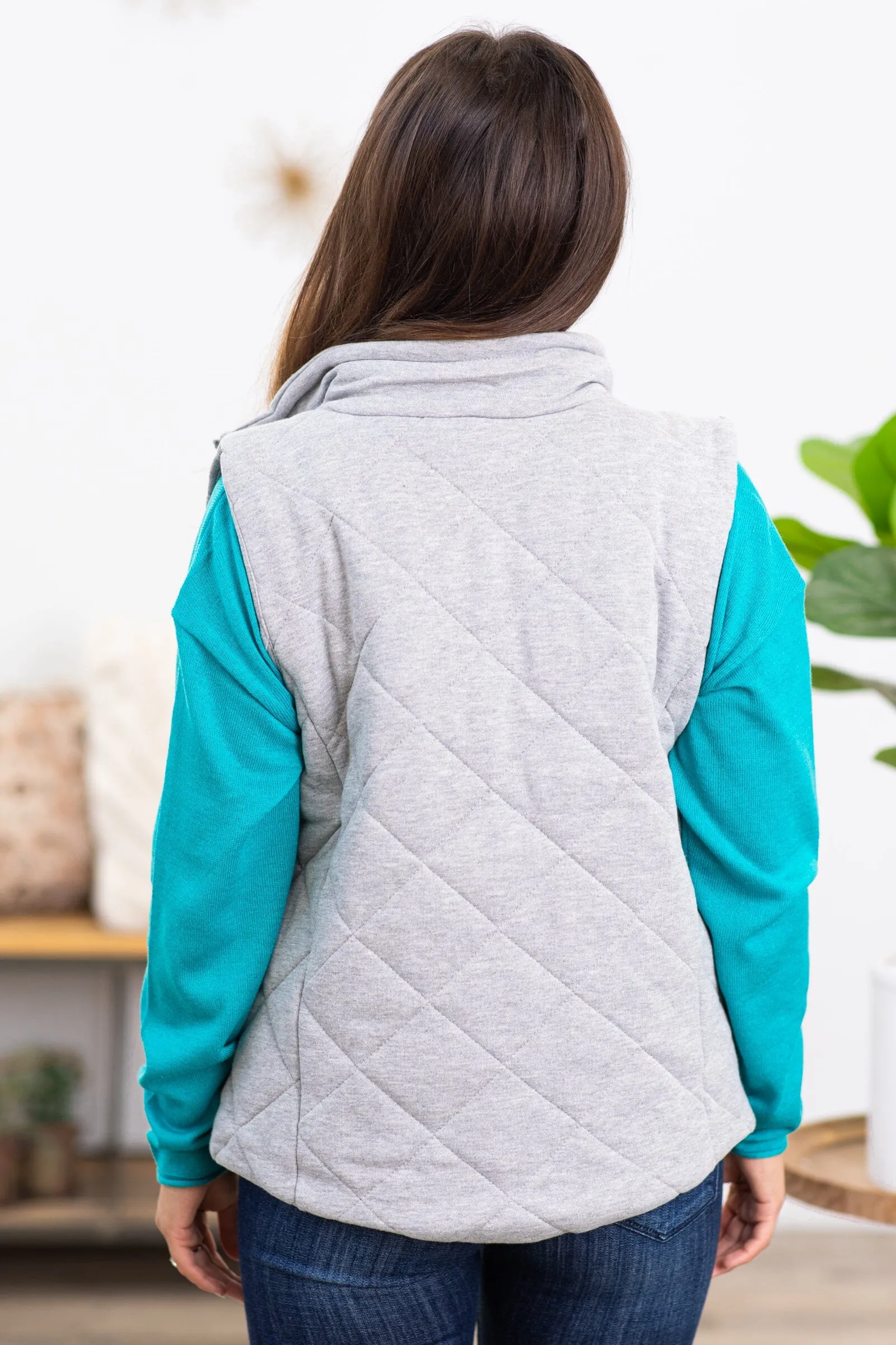 Heather Grey Diamond Quilted Vest