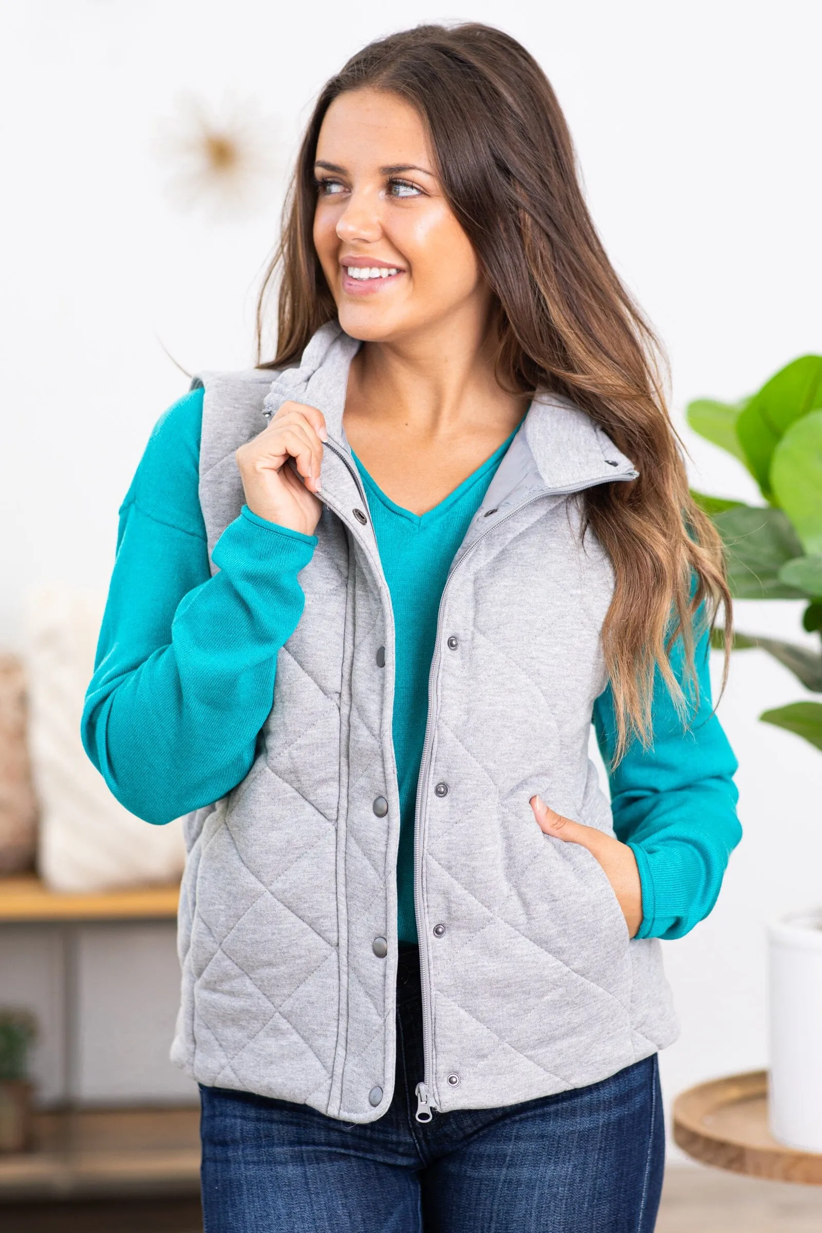 Heather Grey Diamond Quilted Vest