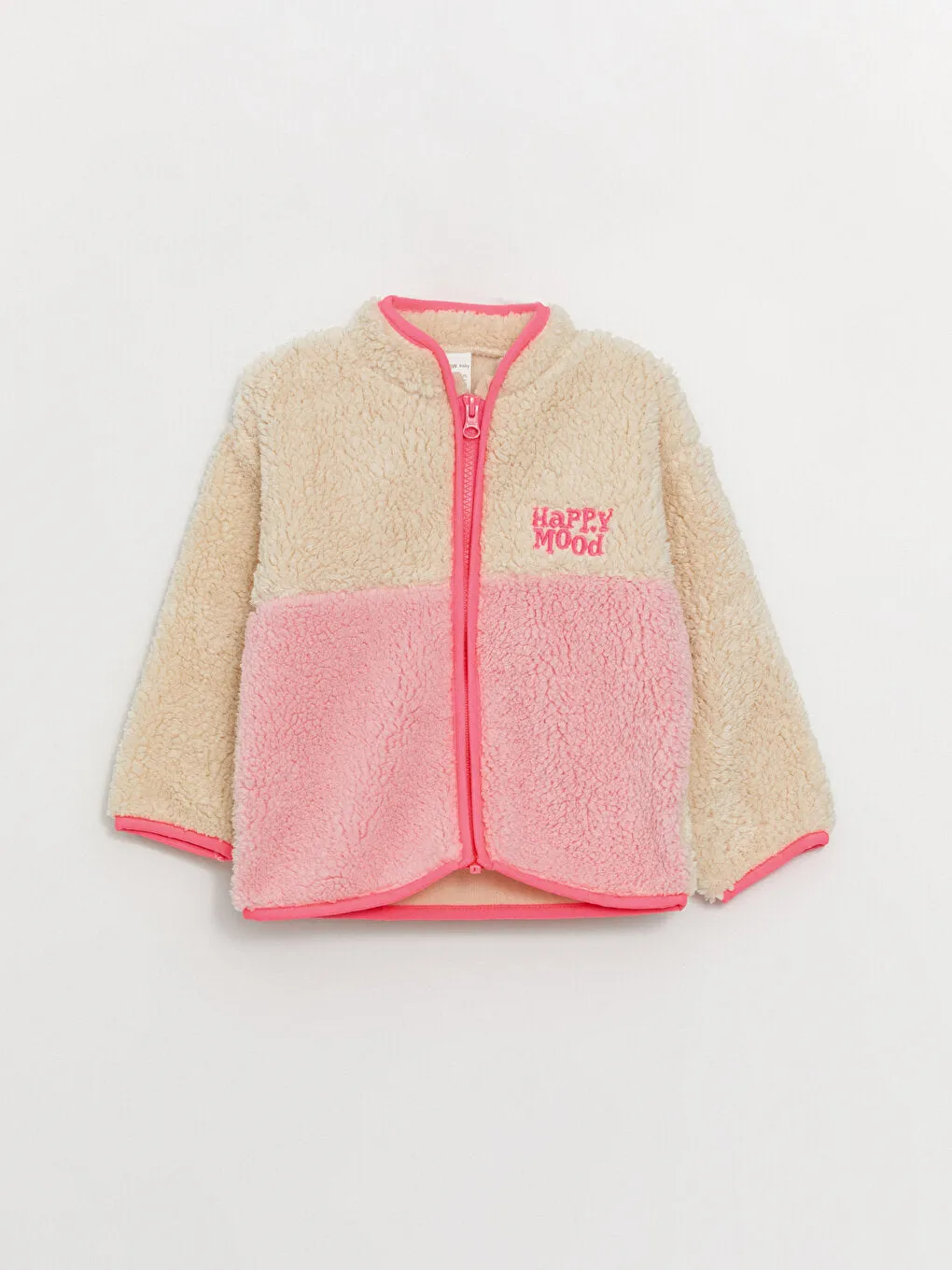 High Collar Color Blocked Fleece Baby Girl Zipper Sweatshirt