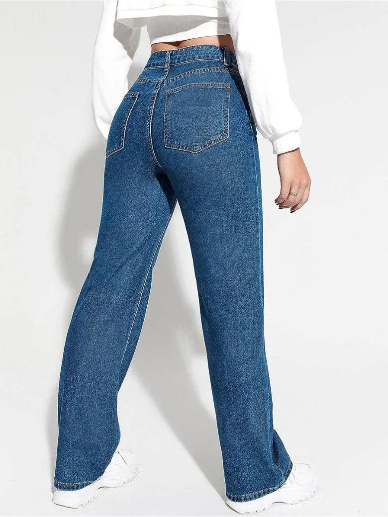 High Rise Harbor Stonewash Straight Leg Jeans