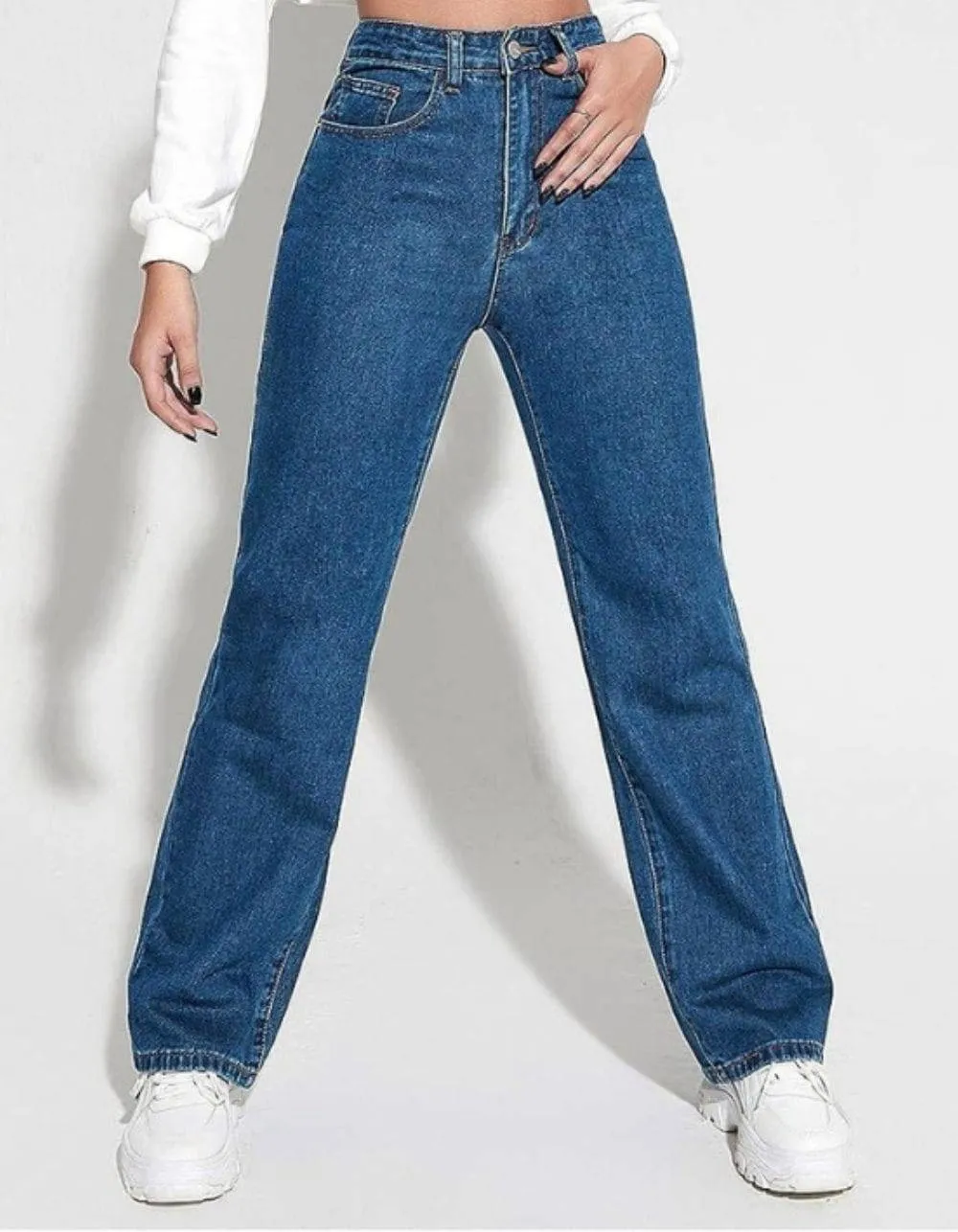 High Rise Harbor Stonewash Straight Leg Jeans