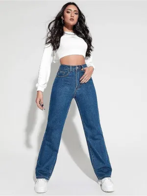 High Rise Harbor Stonewash Straight Leg Jeans