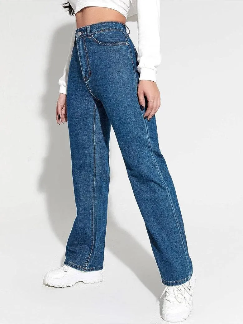 High Rise Harbor Stonewash Straight Leg Jeans
