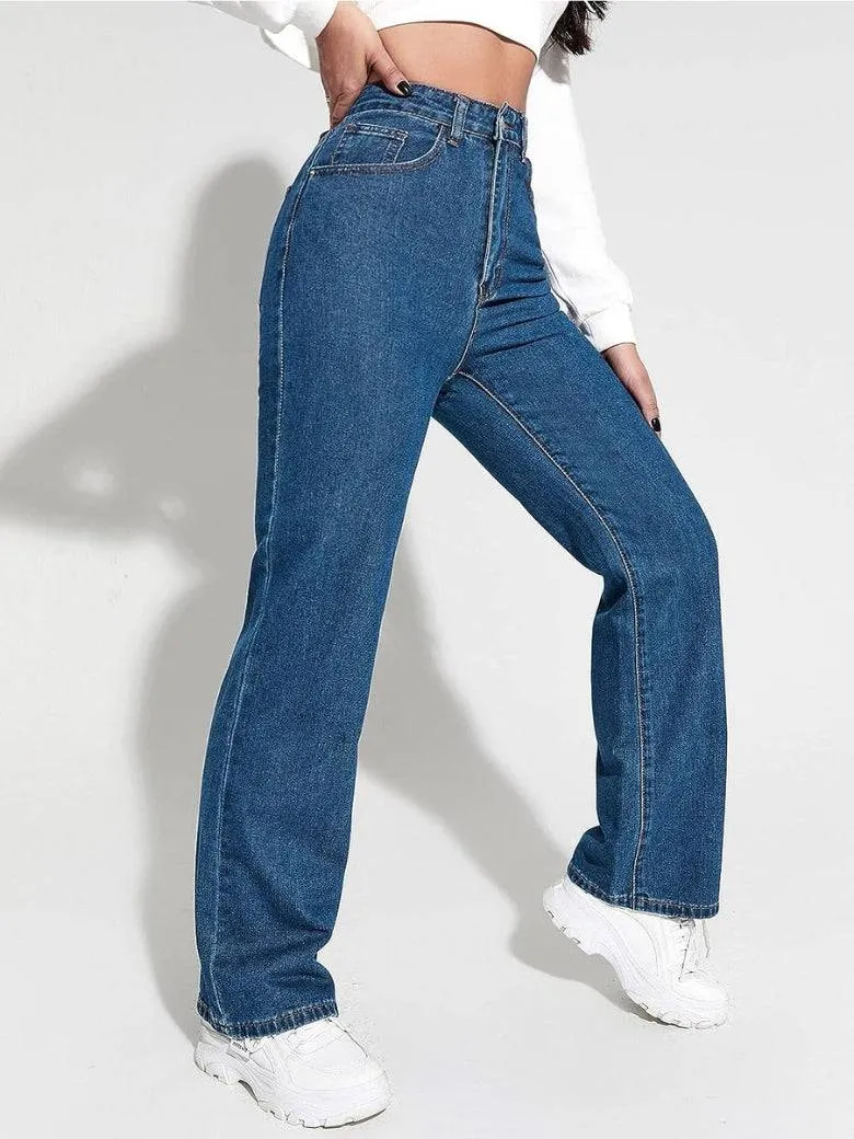 High Rise Harbor Stonewash Straight Leg Jeans