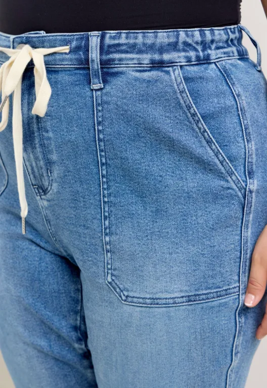 High Waist Denim Jogger - Mid Wash