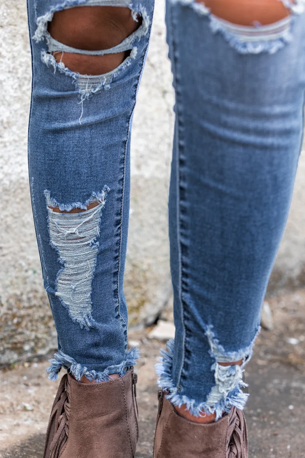High Waist Distressed Skinny Jeans