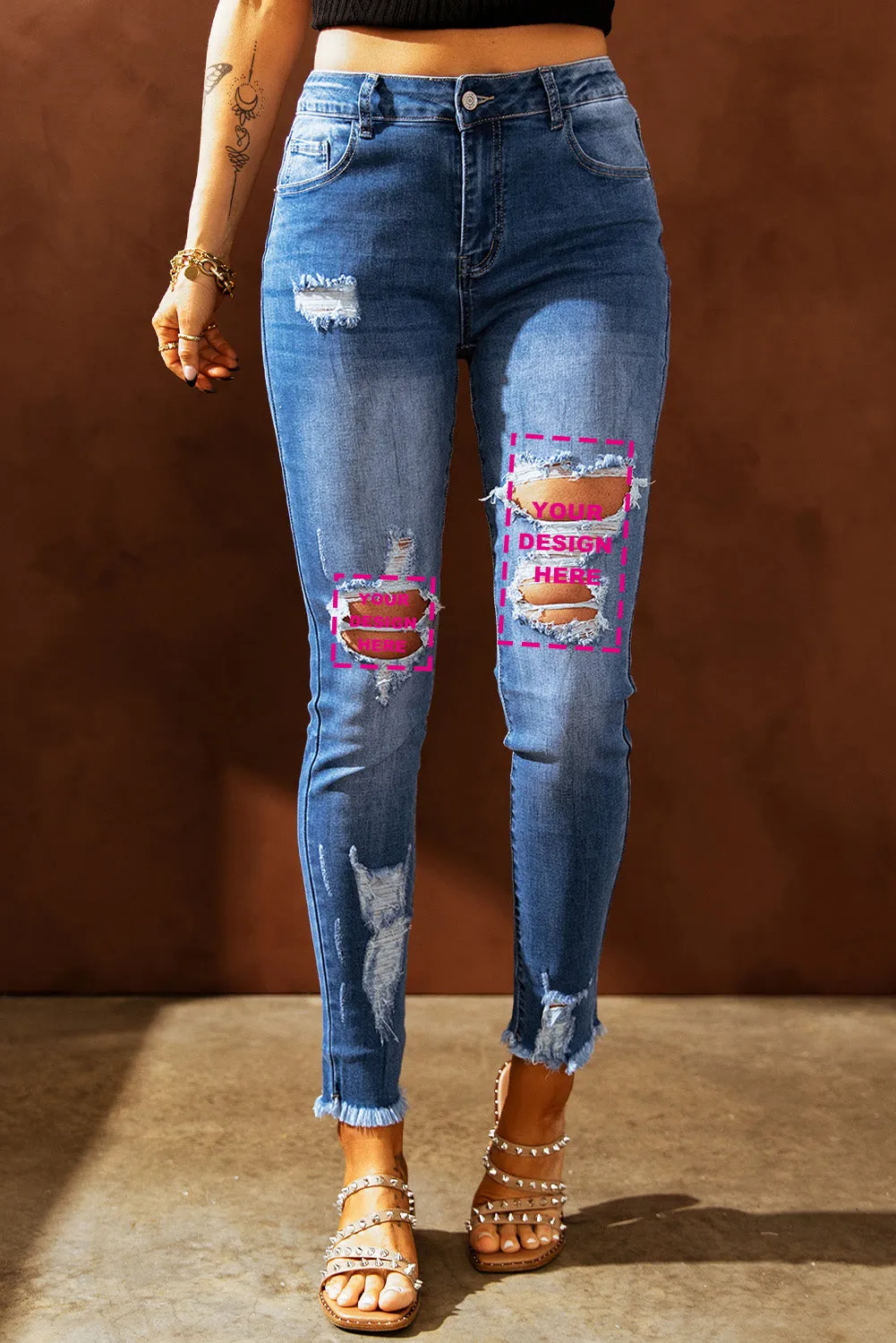 High Waist Distressed Skinny Jeans