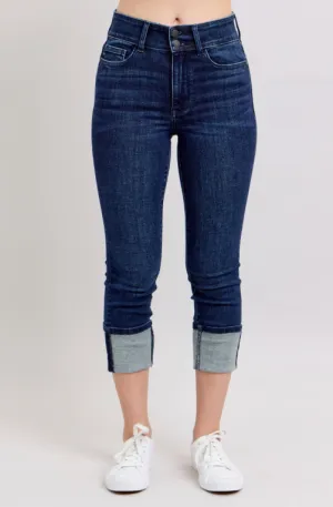 High Waist Double Band Capri - Dark Wash