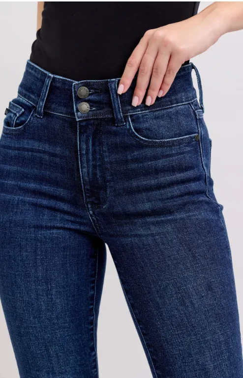 High Waist Double Band Capri - Dark Wash