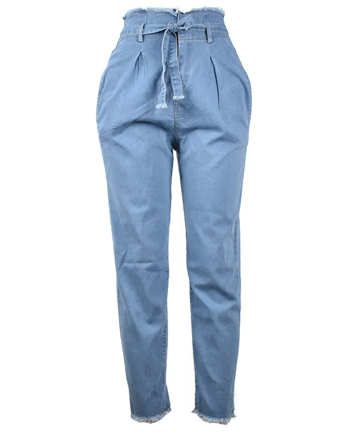 High Waist Front Tied Denim Jeans