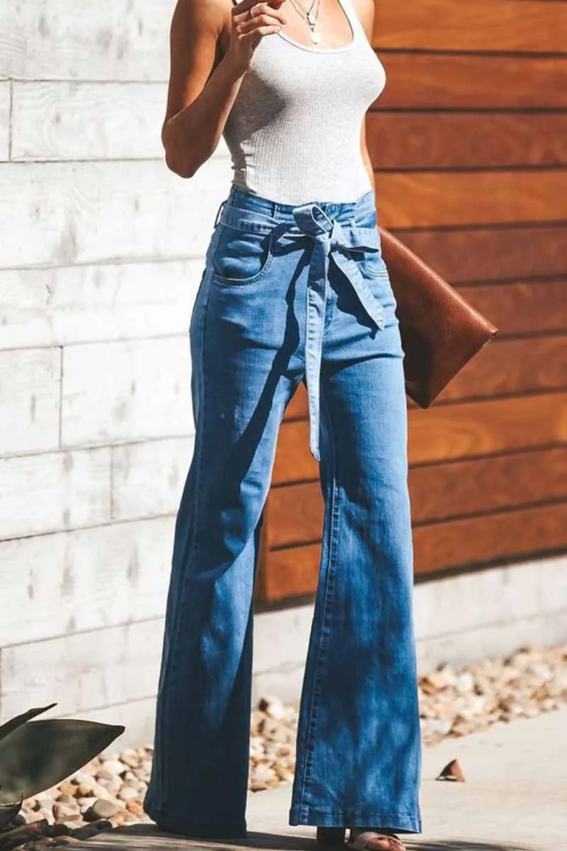 High-Waist High-Elastic Flared Pants (Including Belt)