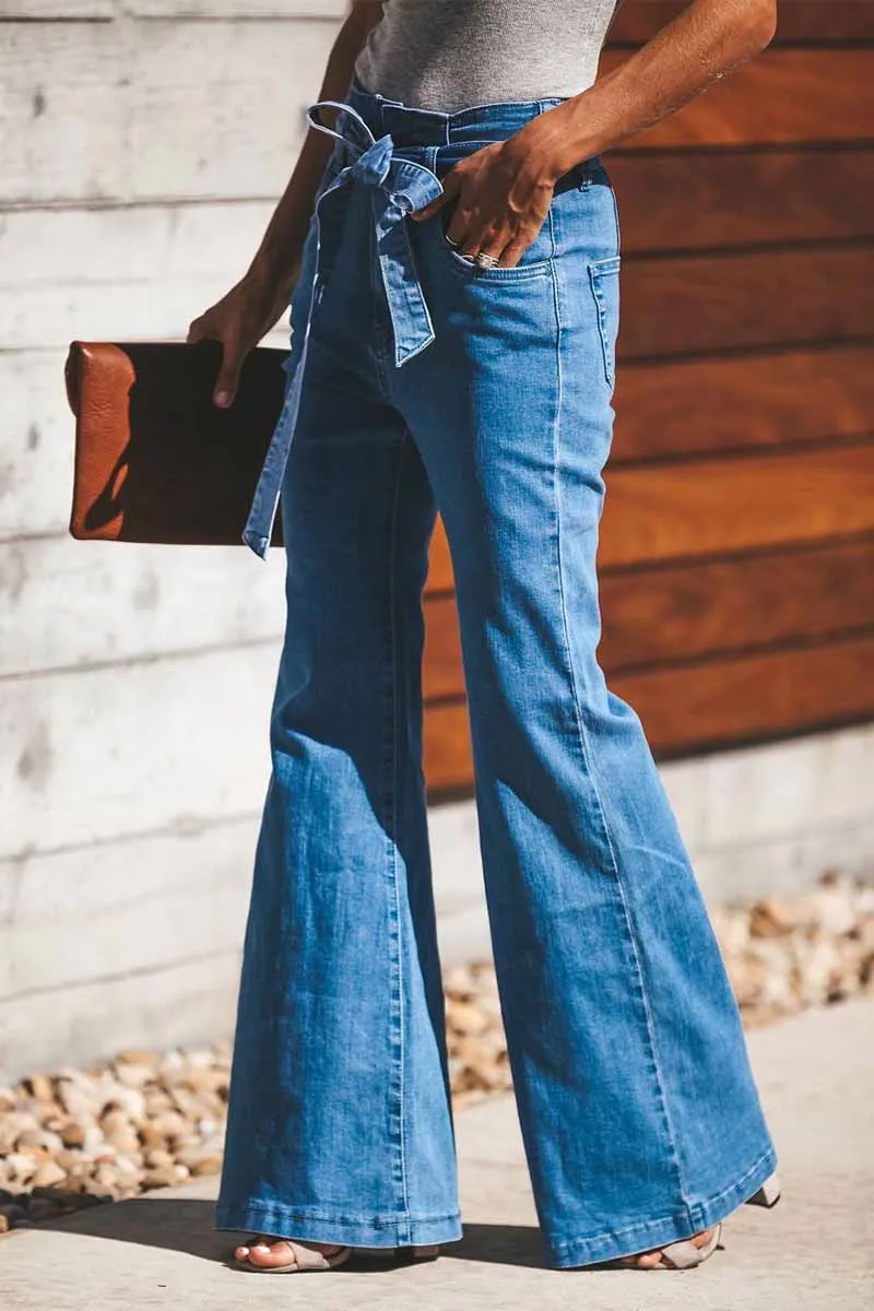 High-Waist High-Elastic Flared Pants (Including Belt)