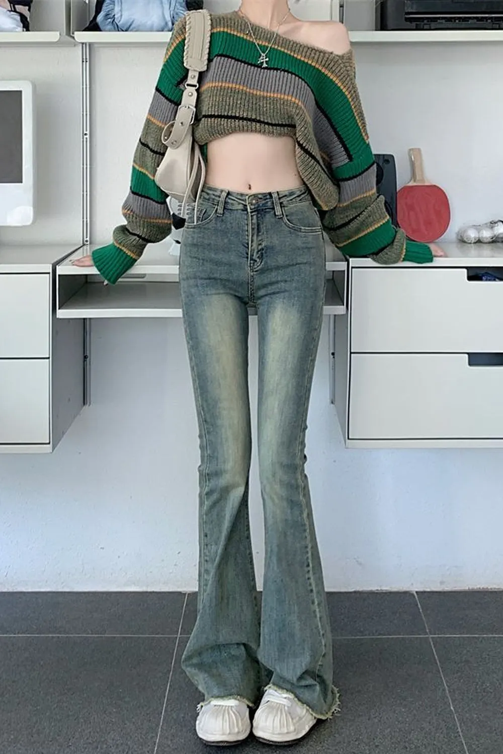 High Waist Retro Skinny Flare Jeans Pants