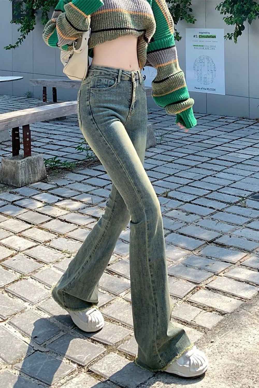 High Waist Retro Skinny Flare Jeans Pants