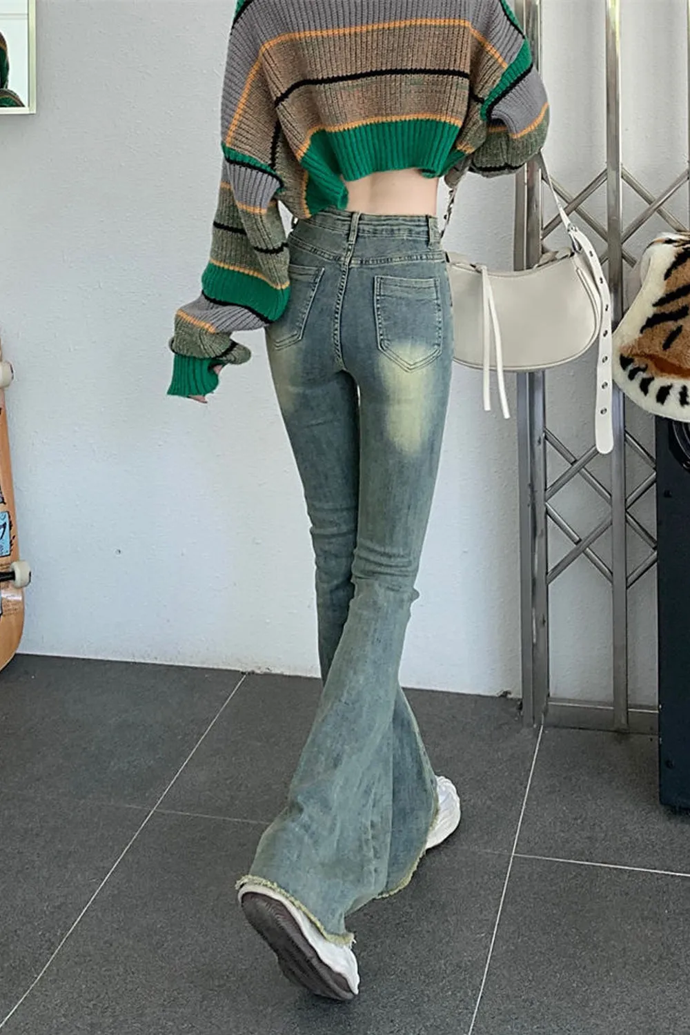 High Waist Retro Skinny Flare Jeans Pants