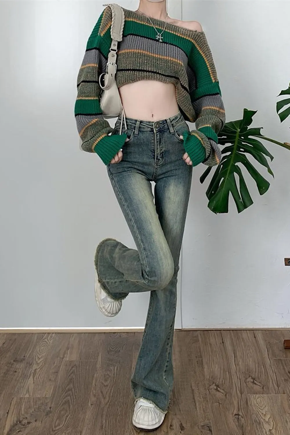 High Waist Retro Skinny Flare Jeans Pants