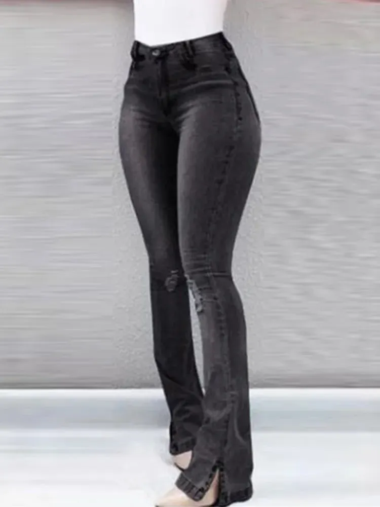 High Waist Ripped Bell-Bottom Jeans