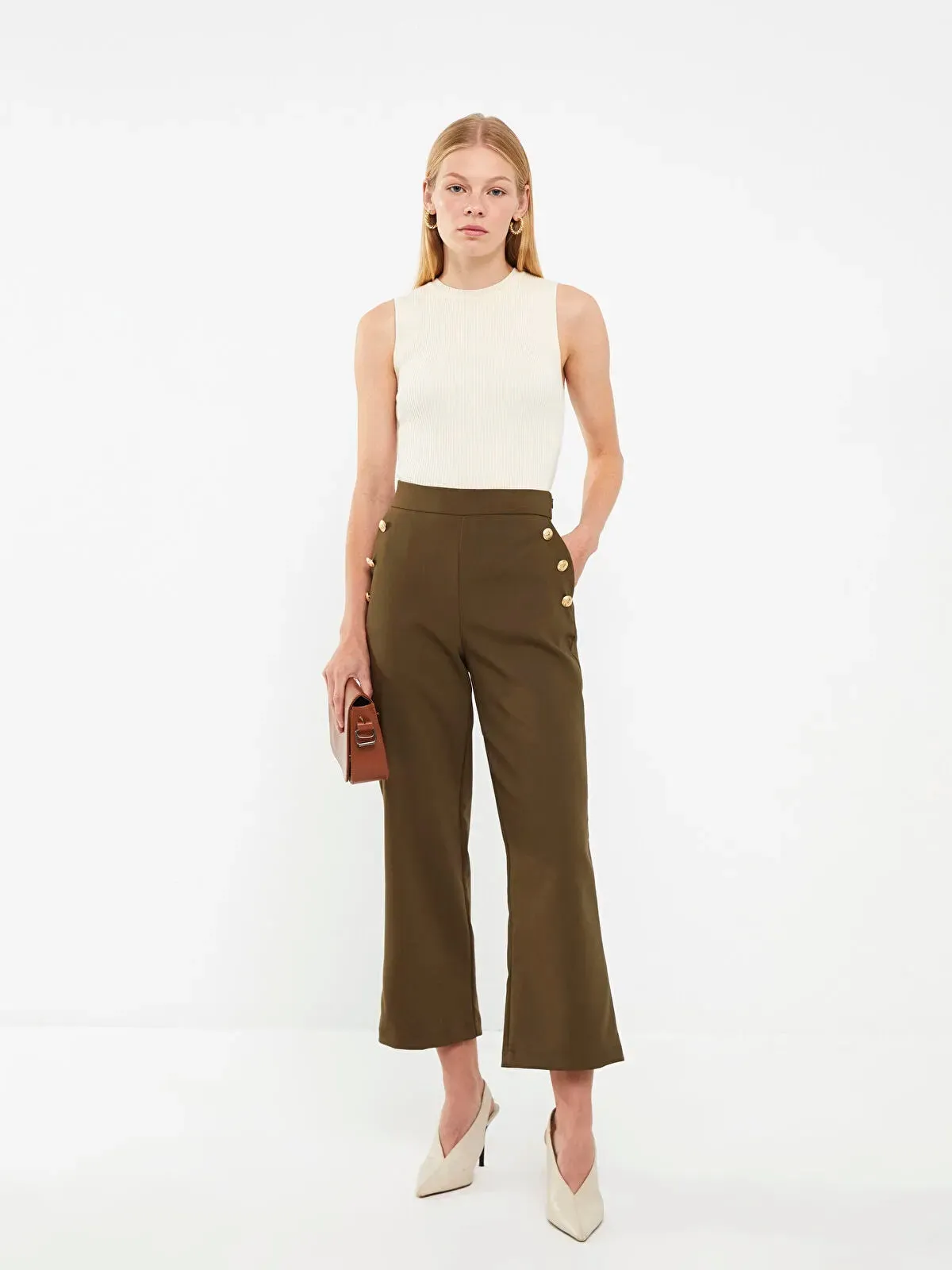 High Waist Slim Fit Straight Women Trousers