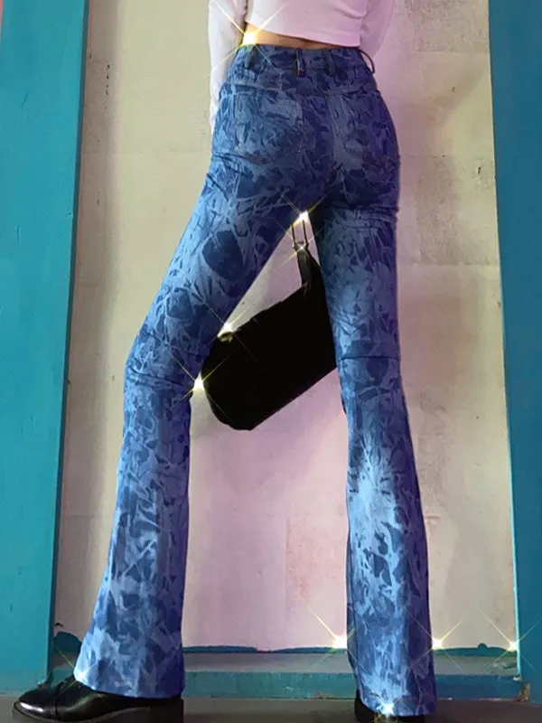High Waist Tie-Dye Flare Jeans