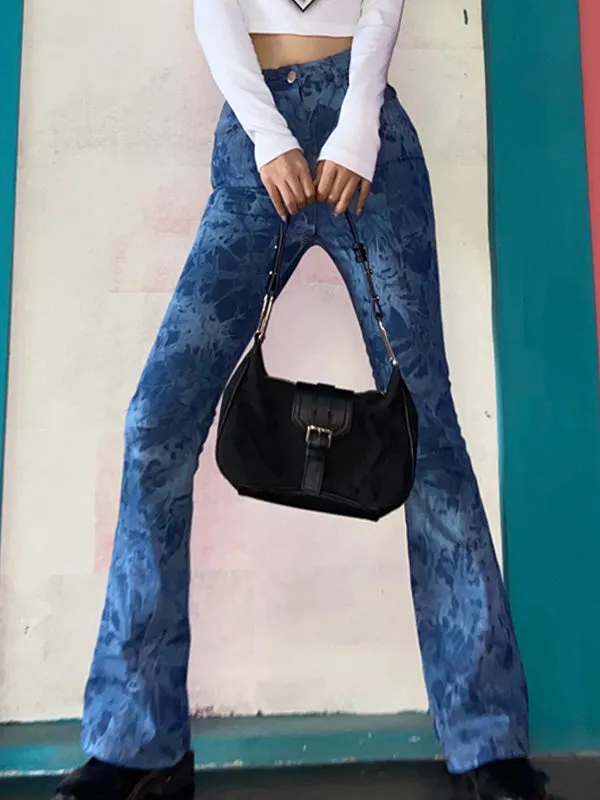 High Waist Tie-Dye Flare Jeans